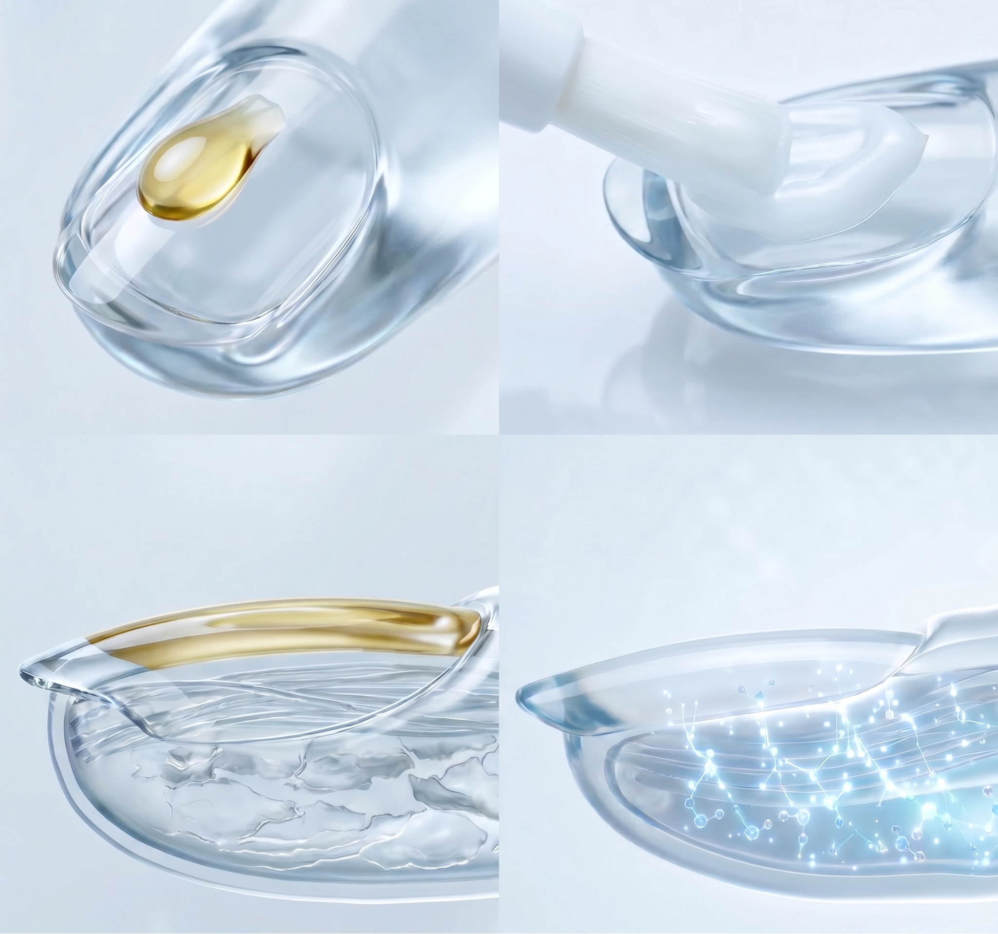 Clear glass containers with gold liquid on a light blue background - Daline Magic pen , Priceline.